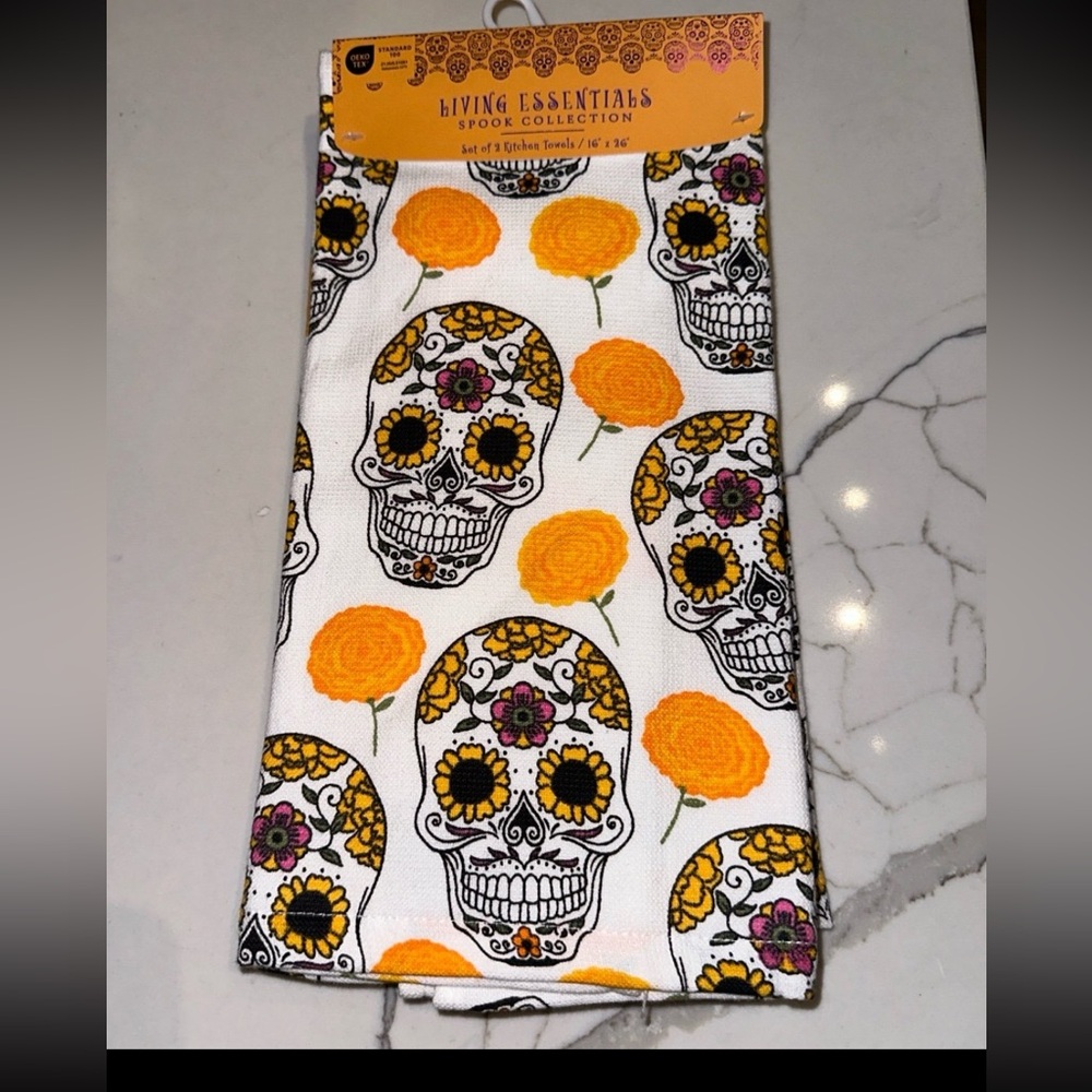Day of the Dead Marigold Sugar Skull Kitchen Towels
